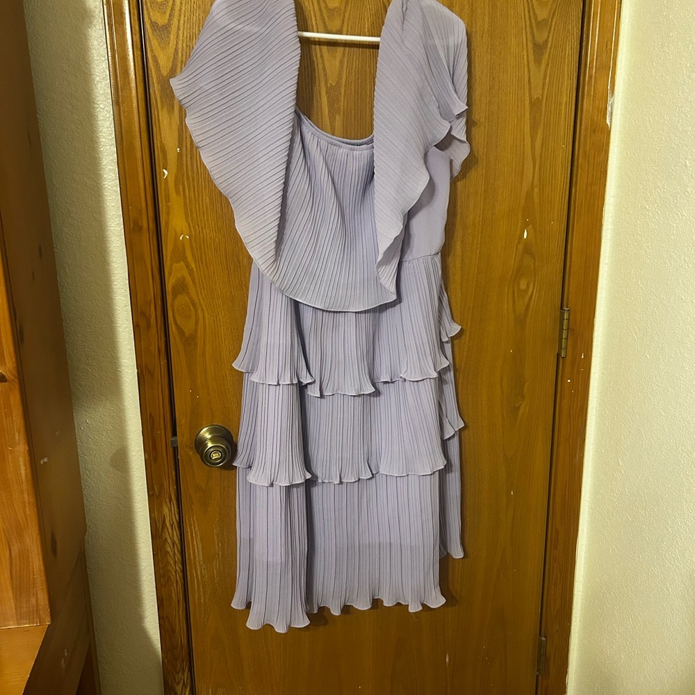 ARULA Lilac Pleated Ruffle Tier Midi Dress